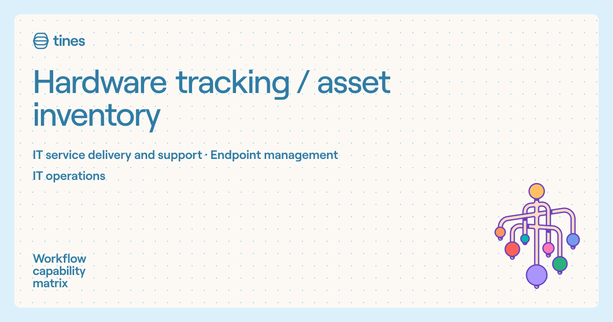 Hardware tracking / asset inventory | Workflow capability matrix | Tines