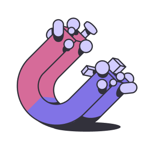An illustration of a magnet attracting small bolts and nails