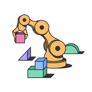 An illustration of a robot arm assembling Tines Actions