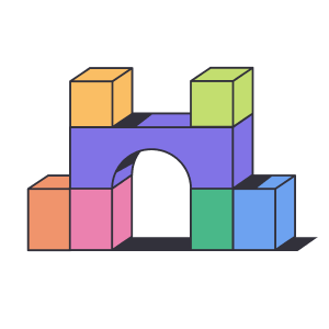 An illustration of seven color blocks