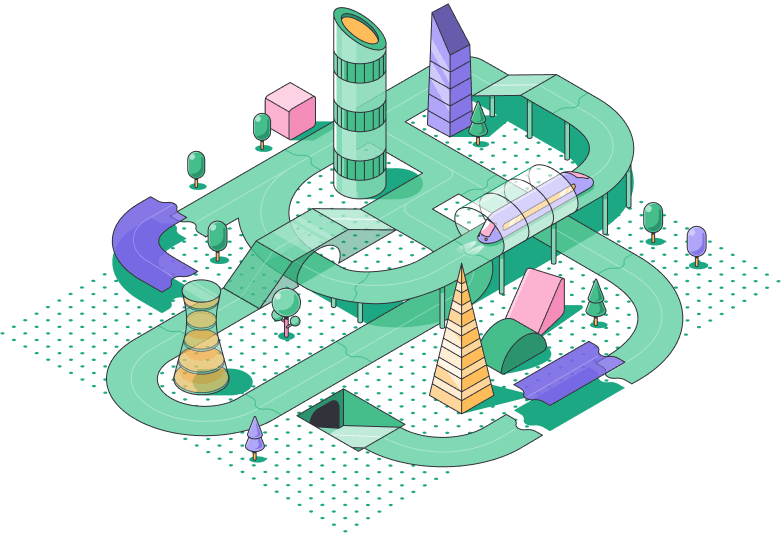 An illustration of a vibrant city scene to illustrate how Tines can help build workflows for a wide range of use cases.
