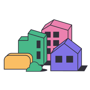 An illustration of colorful buildings