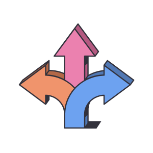 An illustration of three forking routes