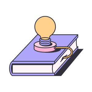 An illustration of a lightbulb on top of a book