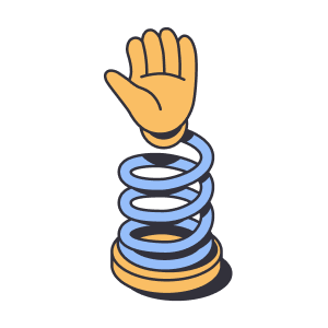 An illustration of a hand attached to a metal spring